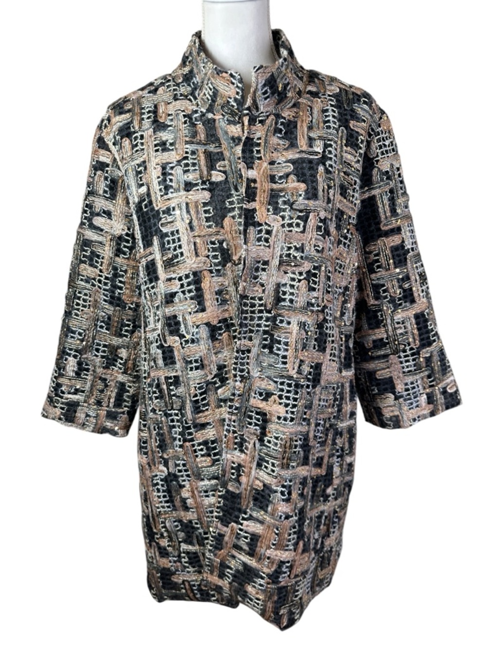 Berek Art Wear Embellished Sequin Textured Blazer XL Metalluc Maze Statement